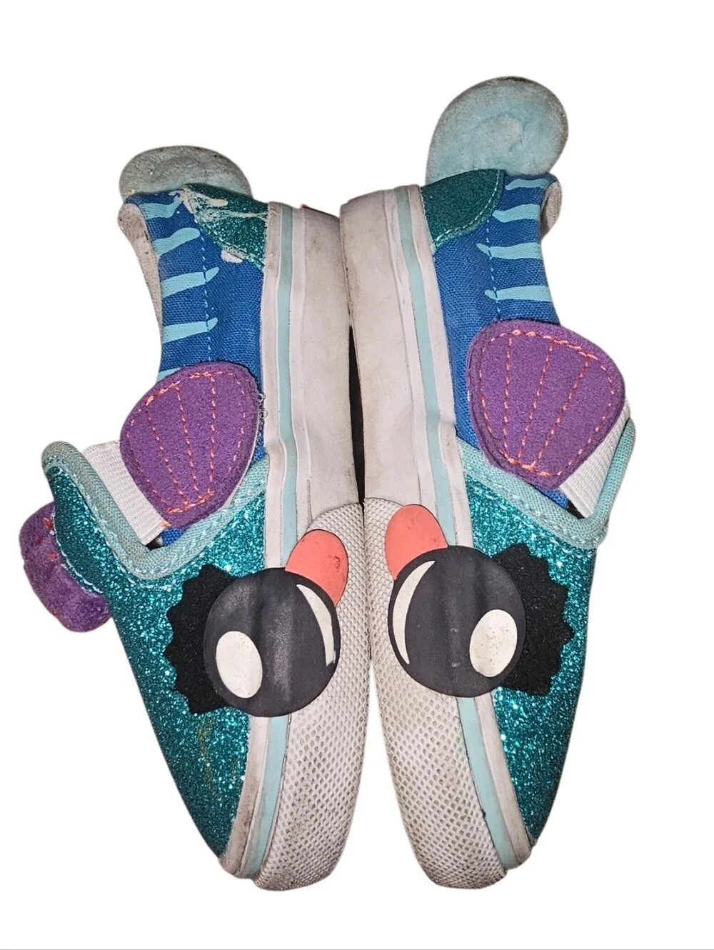 Vans Teal Glitter Slip-On Kids Shoes with Purple Accents